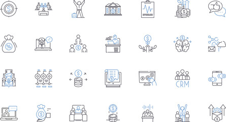 Employee elevation line icons collection. Promotion, Advancement, Career, Development, Growth, Rise, Ascension vector and linear illustration. Progress,Upgrade,Leveling up outline signs set