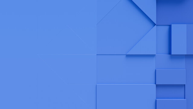 Collection of Blue 3D Blocks form a wall. Futuristic background with copy-space.