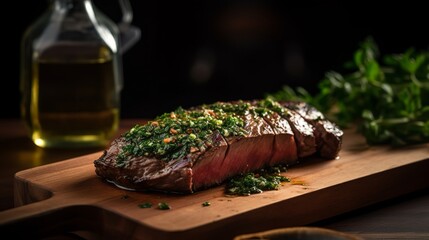 Grilled Flank Steak with Chimichurri Sauce - obrazy, fototapety, plakaty