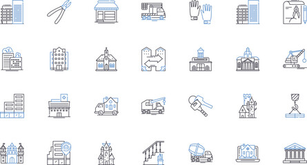 Residential architecture line icons collection. House, Building, Dwelling, Home, Design, Structure, Aesthetics vector and linear illustration. Functionality,Space,Comfort outline signs set