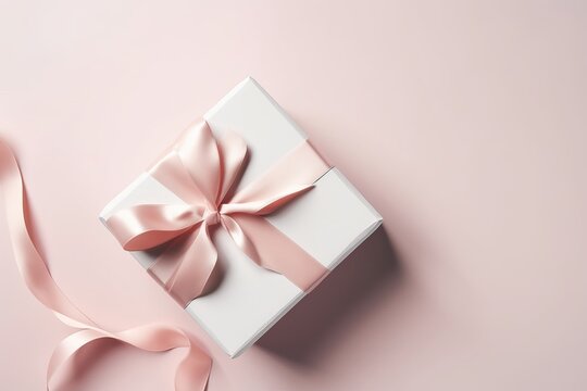 Mother's Day decorations concept. Top view photo of stylish gift boxes with ribbon bows pink on isolated pastel pink background with copy space in the middle