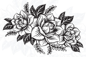 Vintage beautiful flowers Rose elements Flowers bouquet stem for tattoo hand drawn style