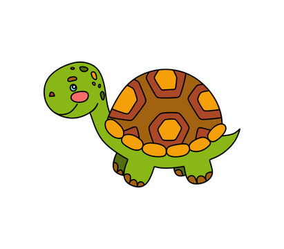 Turtle character Vector color doodle illustration isolated on white background