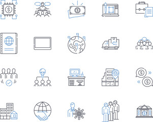 Dispatching line icons collection. Logistics, Scheduling, Coordination, Routing, Allocation, Assigning, Distribution vector and linear illustration. Dispatch,Planning,Execution outline signs set