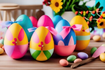 Fototapeta na wymiar Colorful Easter eggs for holiday celebration, generative ai, pastelle color background