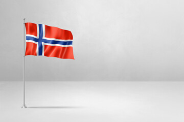 Norwegian flag isolated on white concrete wall background