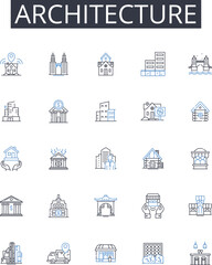 Architecture line icons collection. Engineering, Building, Designing, Planning, Construction, Layout, Structure vector and linear illustration. Infrastructure,Forming,Development outline signs set
