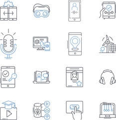 Aerospace industry line icons collection. Rockets, Satellites, Propulsion, Avionics, Aerodynamics, Materials, Spacecraft vector and linear illustration. Innovation,Technology,Missiles outline signs
