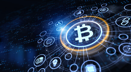 Bitcoin BTC Cryptocurrency digital money trading concept on virtual screen.