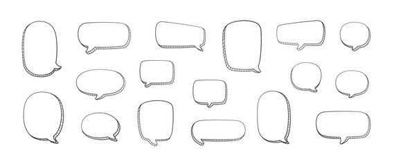 Comic 3D doodle speech bubble outline collection set vector illustration