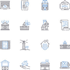 Property ownership line icons collection. Title, Deed, Mortgage, Equity, Taxation, Lease, Tenancy vector and linear illustration. Zoning,Appraisal,Survey outline signs set