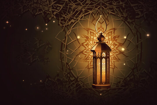 Arabic lantern of ramadan celebration background illustration. Eid Mubarak. Islamic greeting Eid Mubarak cards for Muslim Holidays, background. Generative AI