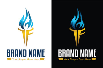 simple woman face silhouette flame torch illustration logo design