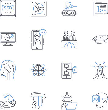 Virtual reality line icons collection. Immersive, Interactive, Experience, Digital, Simulation, Gaming, Fantasy vector and linear illustration. Futuristic,Environment,Innovation outline signs set