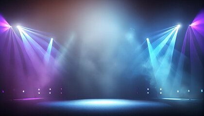 Empty scene with blue purple neon stage spotlight Ai generated image - obrazy, fototapety, plakaty