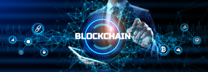 Blockchain cryptocurrency digital money financial technology concept.