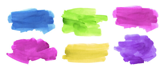 Set of colorful watercolor textures, forms, backgrounds. Artistic brush strokes.
