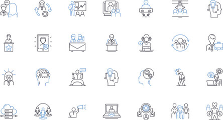 Liaison line icons collection. Partnership, Collaboration, Connection, Intermediary, Facilitation, Coordination, Mediator vector and linear illustration. Interconnection,Interaction,Interface outline