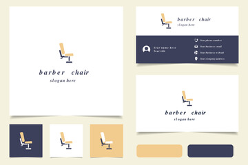 Barber chair logo design with editable slogan. Branding book and business card template.