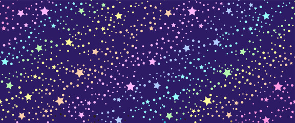 Cute fantasy starry galaxy in unicorn colors. Pattern in princess colors. Vector illustration. © sunshinys