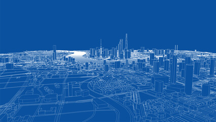 Outline city concept vector. Wire-frame style