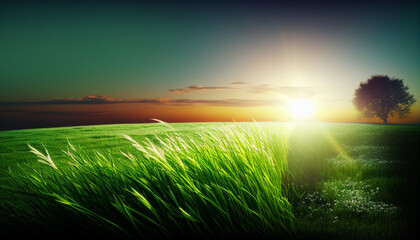 La douceur d'un soir d'été : un coucher de soleil sur les champs verdoyants