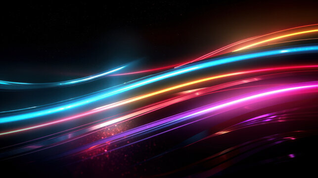 Colorful light trails with motion effect. Illustration of high speed light effect on black background. generative AI.