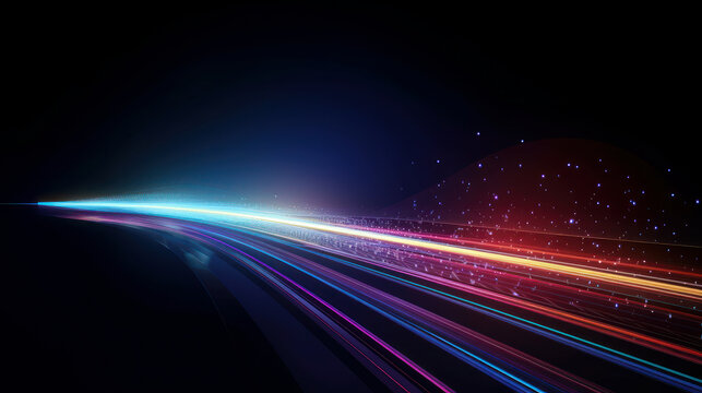 Colorful light trails with motion effect. Illustration of high speed light effect on black background. generative AI.