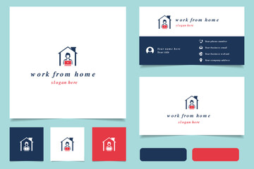 Work from home logo design with editable slogan. Branding book and business card template.