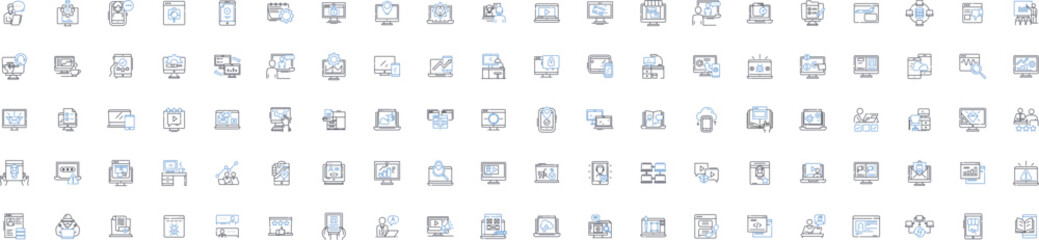Laptop line icons collection. Portable, Sleek, Efficient, Convenient, Lightweight, Versatile, Powerful vector and linear illustration. Innovative,Reliable,Stylish outline signs set