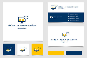 Video communication logo design with editable slogan. Branding book and business card template.