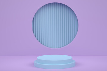 Pastel blue cylinder podium with steps on violet background