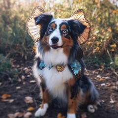 border collie dog with butterfly wings