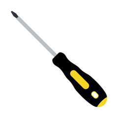 Colorful screwdriver in realistic flat style on white background. Handyman tool for repairs. Construction themed vector illustration for icon, logo, sticker, patch, label, sign. Vector