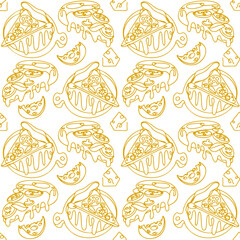 seamless pattern of melted pizza with cheese using sketchy or hand drawing style on black background