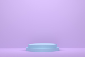 Pastel blue cylinder podium with steps on violet background