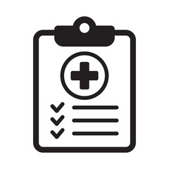 Medical history icon, medical report symbol. Health care clipboard icon. Medical card icon.