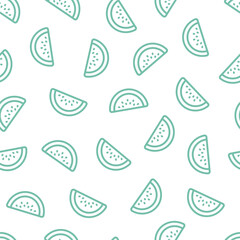 Seamless pattern with green outline watermelon slices