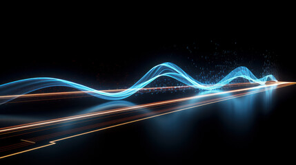 Abstract wave lines dynamic flowing colorful light. Illustration concept of music, technology. generative AI.