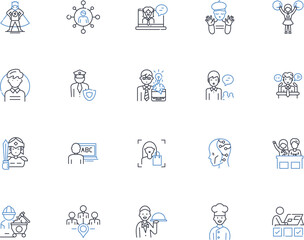 Personas line icons collection. Archetypes, Characters, Demographics, Emotions, Traits, Behaviors, Psychographics vector and linear illustration. Goals,Motivations,Personalities outline signs set