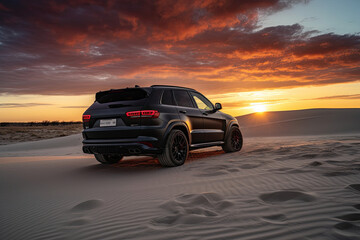 Fototapeta na wymiar luxury car on sand dunes