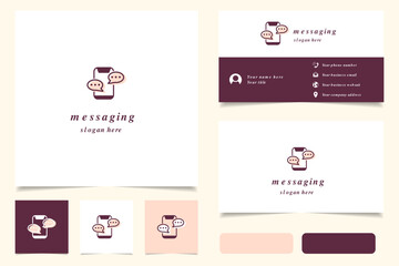 Messaging logo design with editable slogan. Branding book and business card template.
