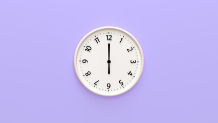 Clock face wall with time and number isolated on color background. Clock Face hanging on the wall. 3d render illustration. 