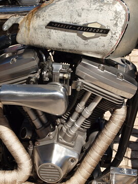 Motor block of a powerful custom Harley Davidson 