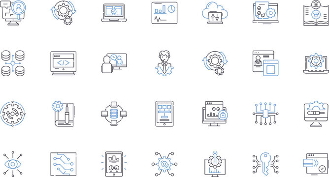 Online safety line icons collection. Cyberbullying, Malware, Passwords, Privacy, Scams, Sexting, Identity vector and linear illustration. Phishing,Encryption,Firewall outline signs set
