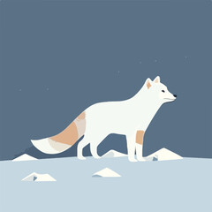 Obraz premium Arctic fox in snowy tundra. Arctic animals in natural habitat. Flat vector illustration concept. Generative AI