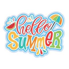 Fototapeta na wymiar Hello Summer - cute lettering label for t-shirt design, mug print. Lettering postcard about summer vibes.