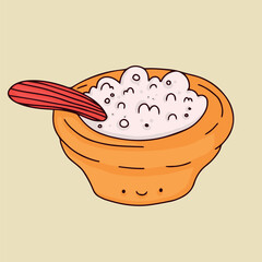 Porridge. A plate of milk porridge. Healthy breakfast cute illustration