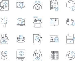 Fiscal policy line icons collection. Budget, Deficit, Surplus, Taxation, Spending, Revenue, Stimulus vector and linear illustration. Austerity,Debt,Inflation outline signs set
