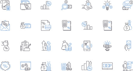 Selling process line icons collection. Prospect, Lead, Qualify, Pitch, Objection, Negotiate, Close vector and linear illustration. Follow-up,Presentation,Trust outline signs set